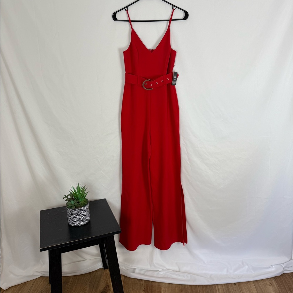 Express Red Belted Wide Leg Jumpsuit XS NWT